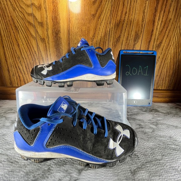 Under‎ Armour Baseball Cleats Molded Black Blue Youth Size 6.5Y - Picture 1 of 11